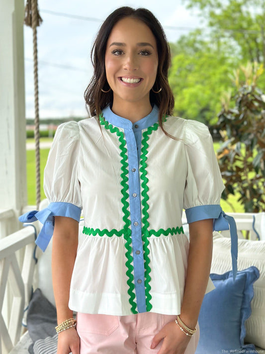 White with Green Ric Rac Top