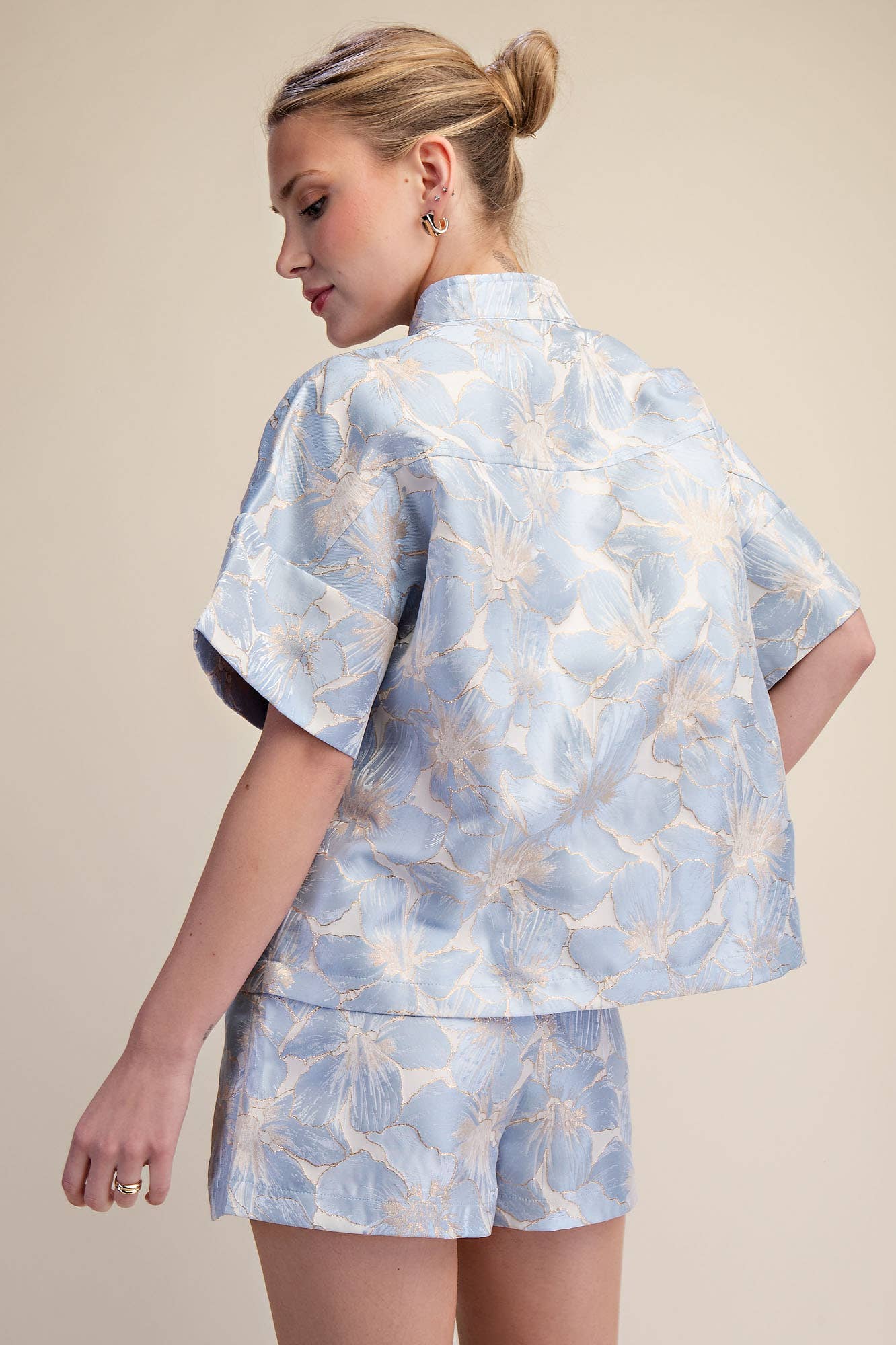 Powder Blue Bloom Jacquard Top