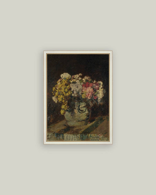 Vase of Pink & Yellow Flowers Framed Antique Art: 11x15