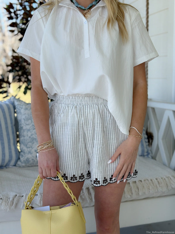 Meadow Stripe Embroidered Shorts
