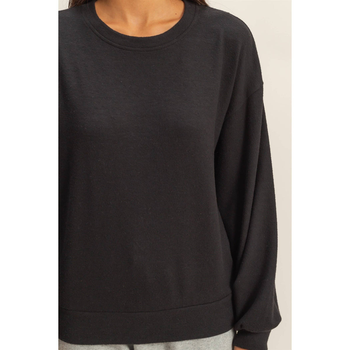 Round Neck Balloon Sleeve Sweatshirt | Black