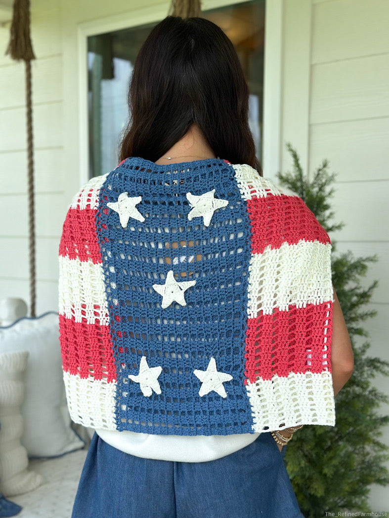 Crochet Star Patches American Flag Top
