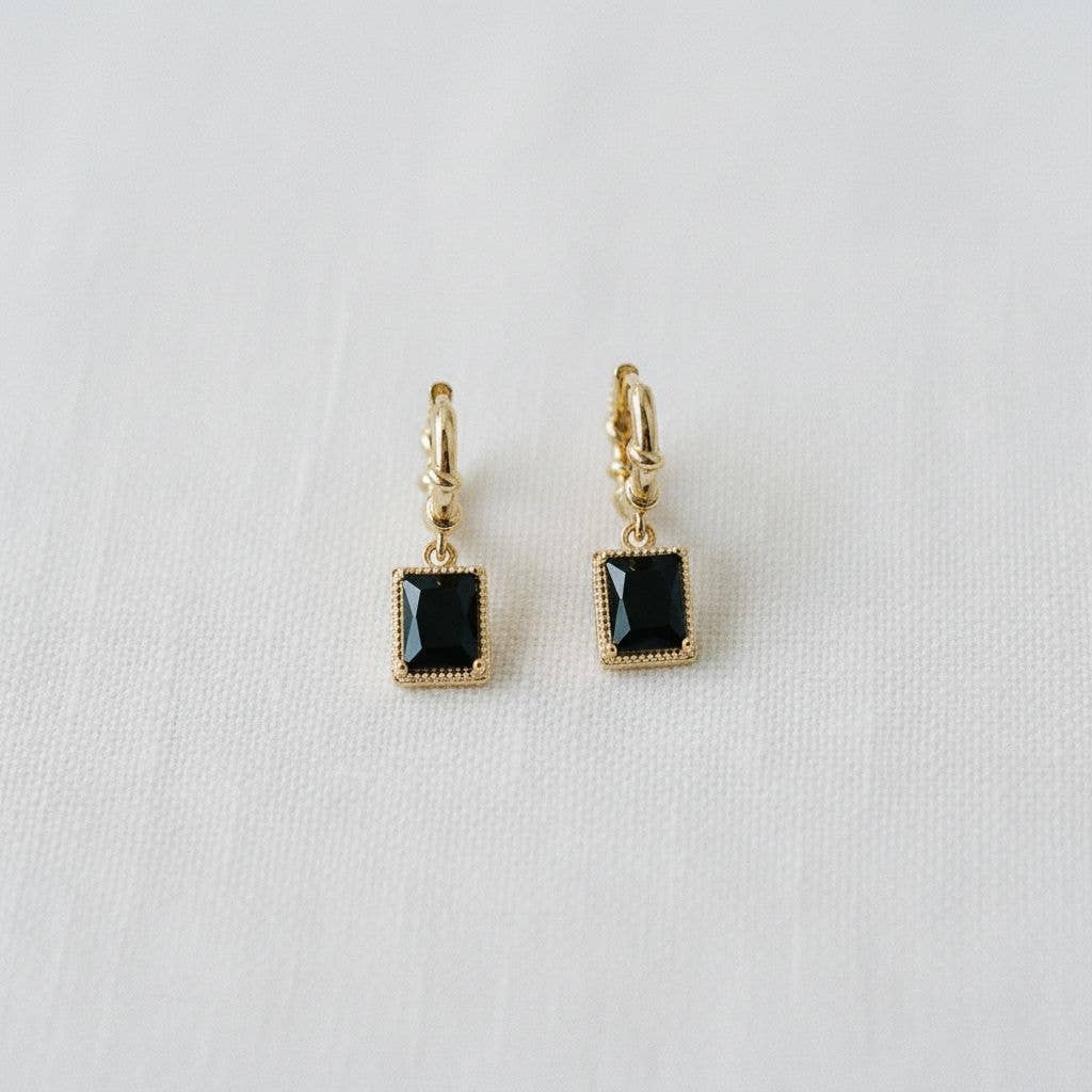 Geometric Black Zircon Drop Earrings