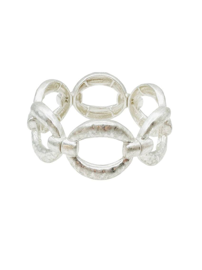Worn Silver Open Circle Metal Stretch Bracelet