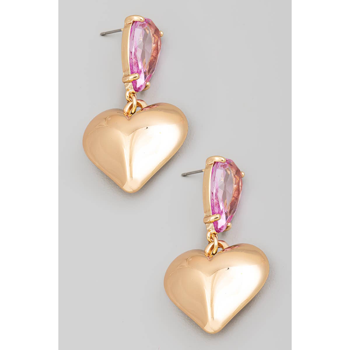 Large Metallic Heart And Rhinestone Dangle Earrings: CL