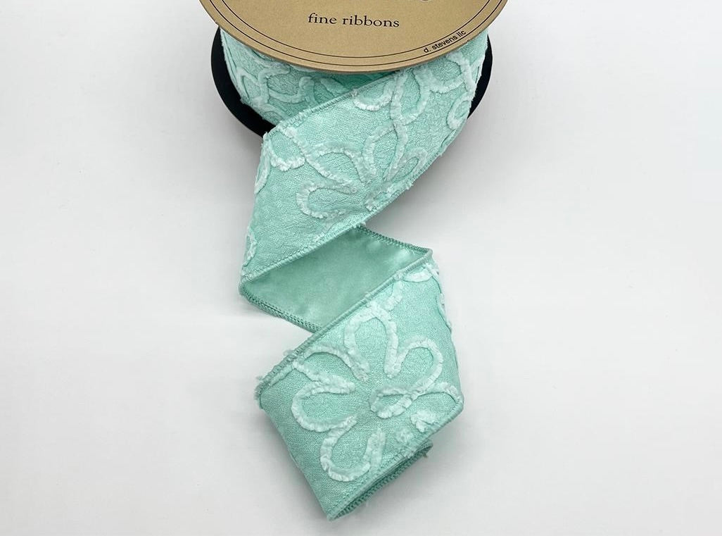 2.5" Jacquard Chenille flowers, aqua