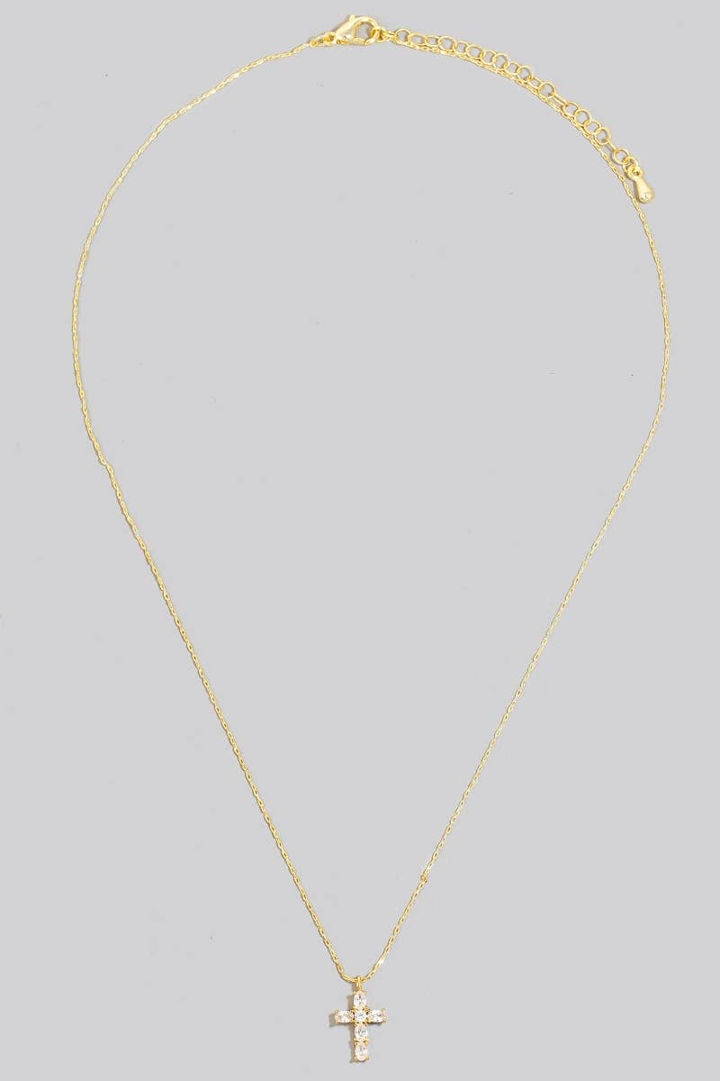 Gold Dipped Cz Cross Pendant Necklace: GOLD