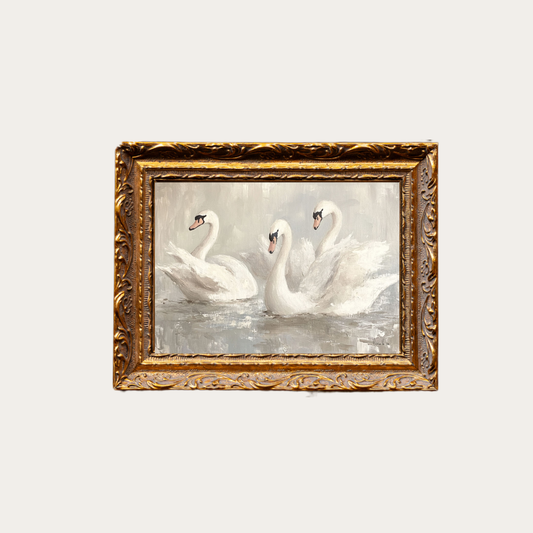 Vintage Mute Swan | French Brass Gold Mould Framed Art: 5 x 7