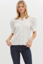 Solid White Pleated Sleeve Top