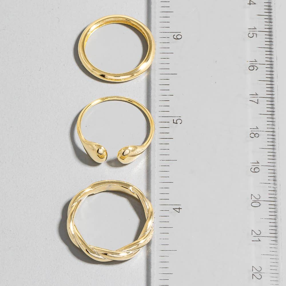 Mixed Dainty 3Pc Band Rings Set: GD