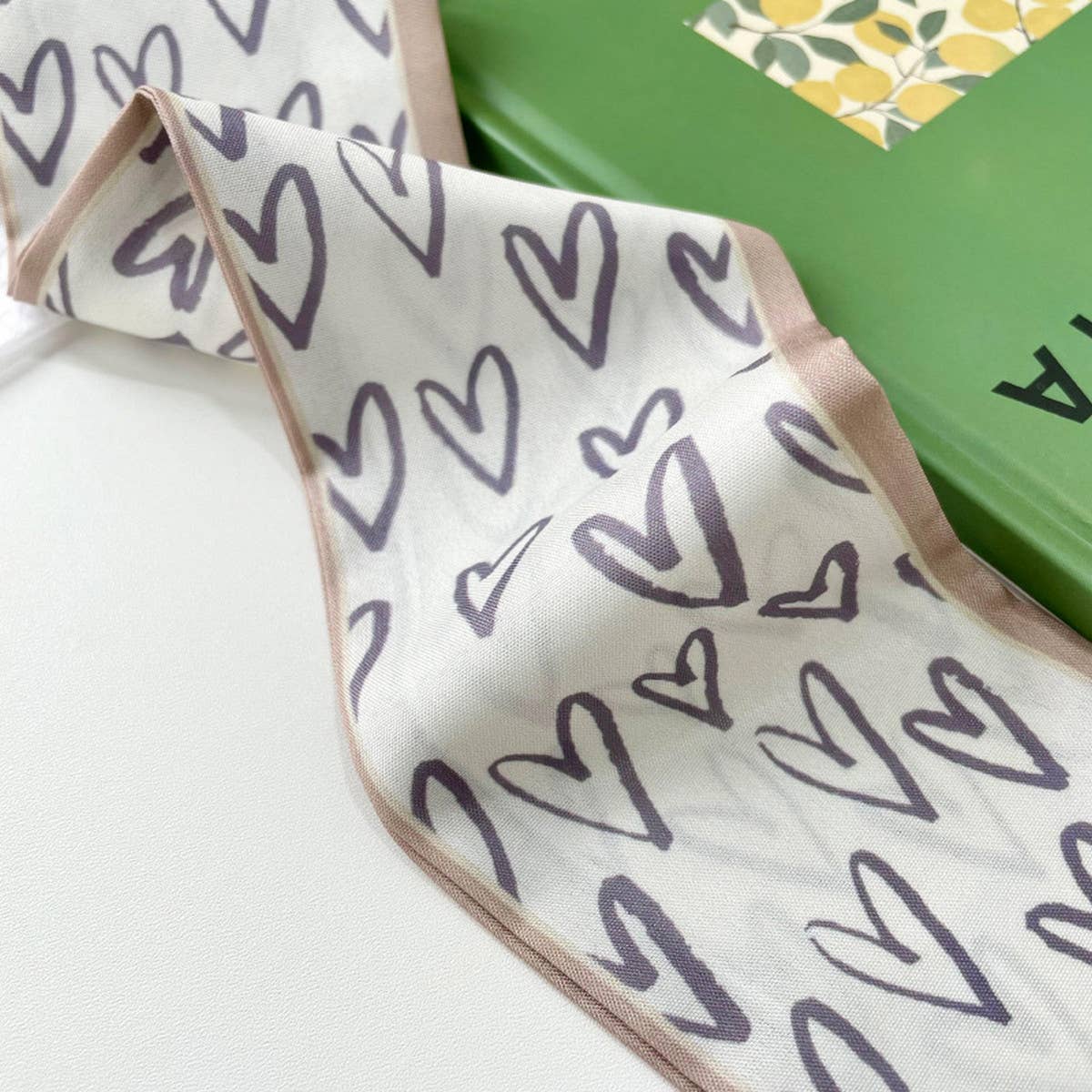 Neutral Long Twilly Scarf – Hair Tie & Neck Ribbon | Hearts