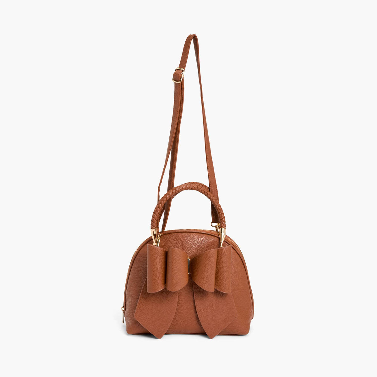Bea Braided Top Handle Satchel: Cognac