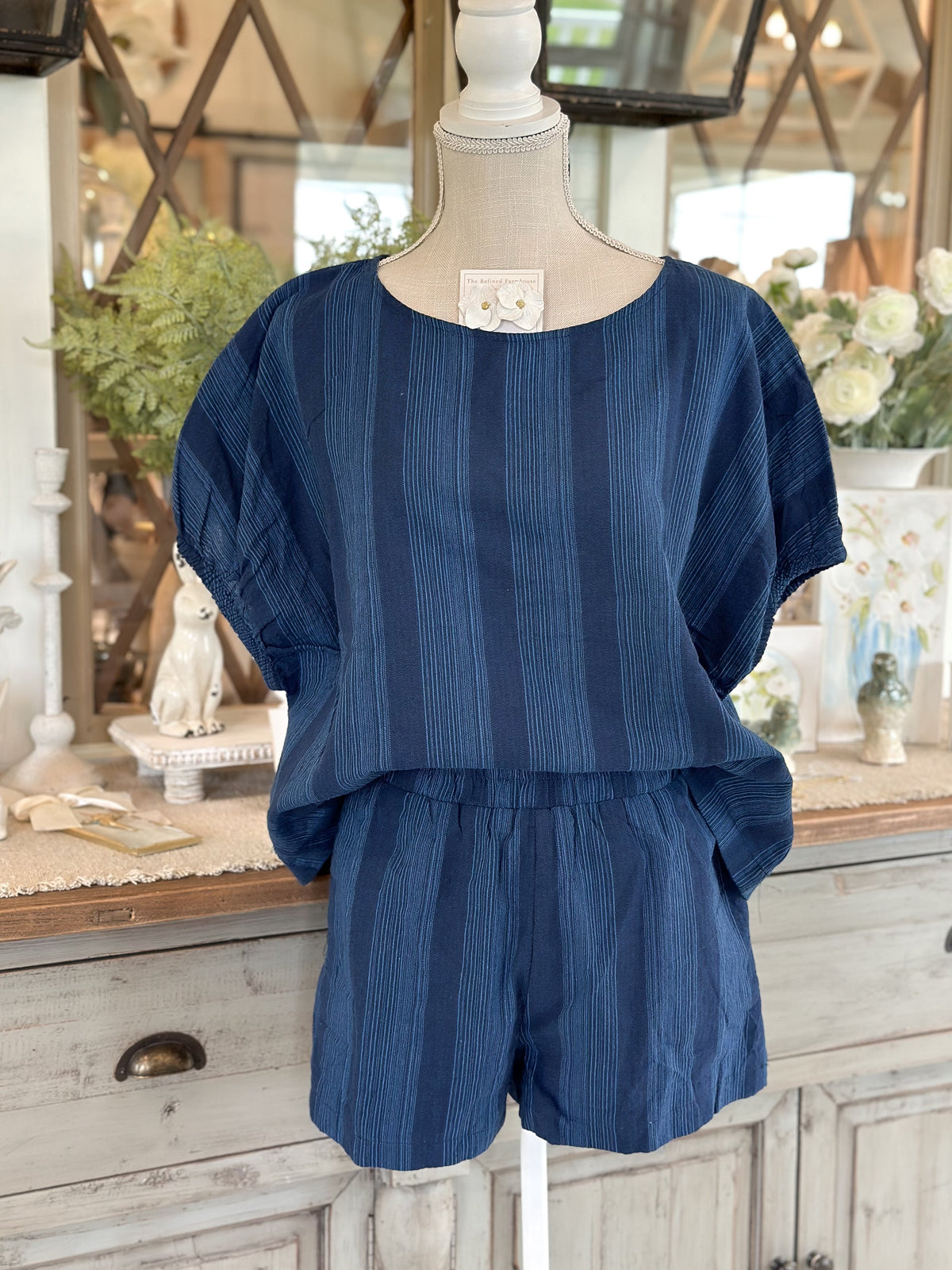 Navy Stripe Boxy Top W/Shorts