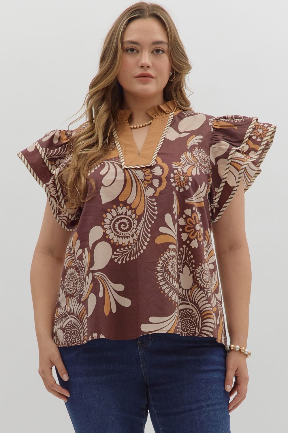 Boho Bloom Ruffle Top – Curvy