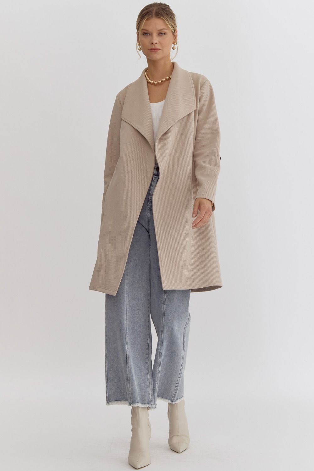 Taupe Solid Textured Coat