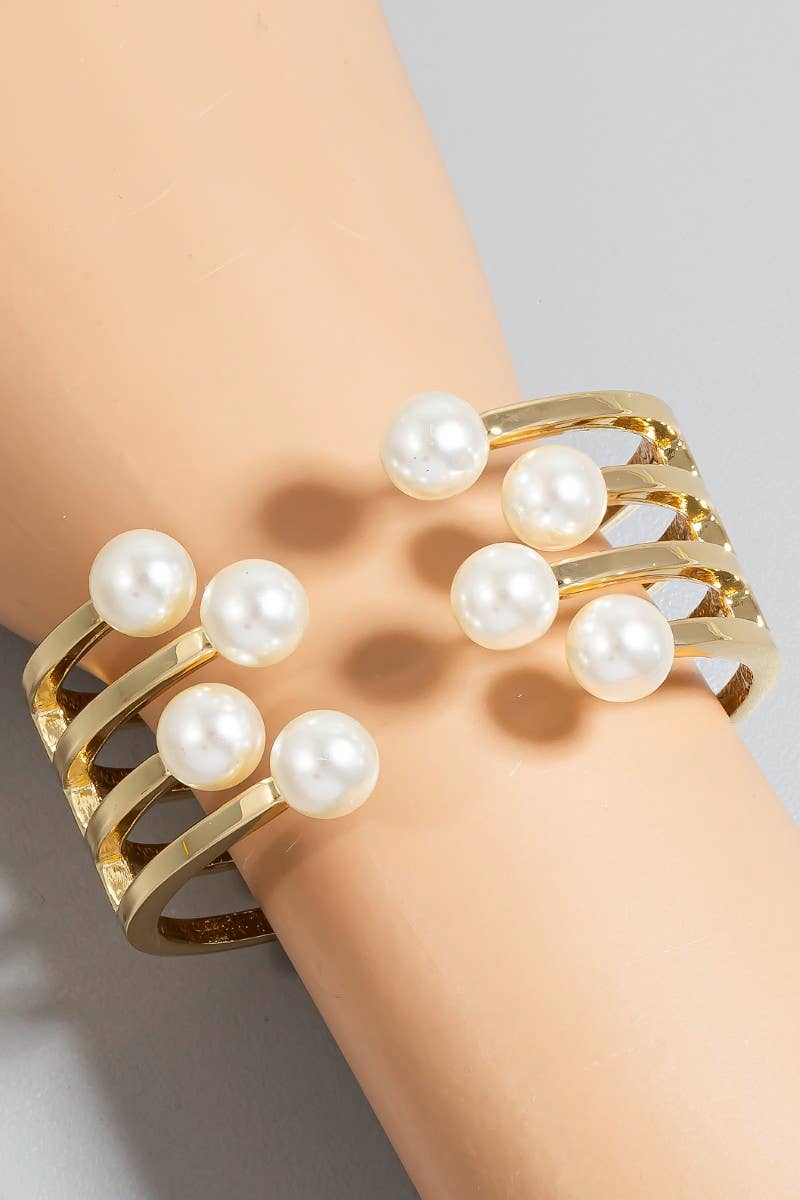 Pearl Beaded Edge Wide Cuff Bracelet