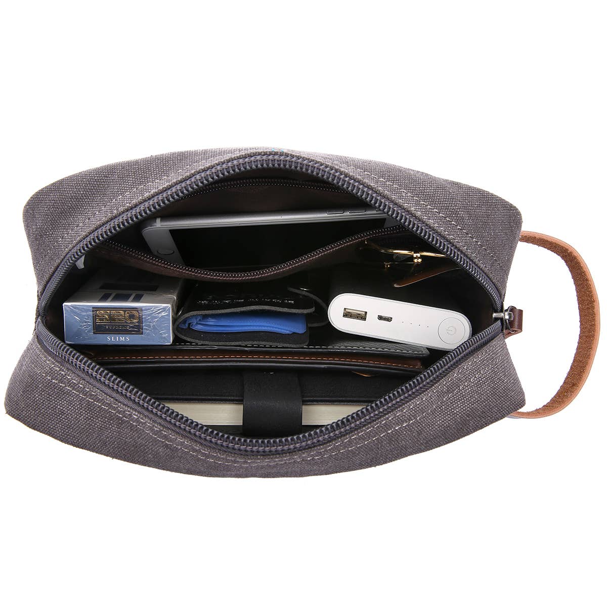 Canvas and Leather Dopp Grey