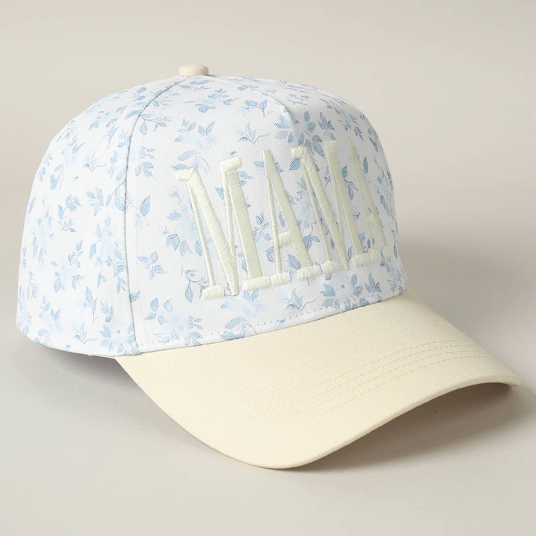 MAMA Embroidered Flower PatternTrucker Hat: WHITE/BEIGE, ONE SIZE