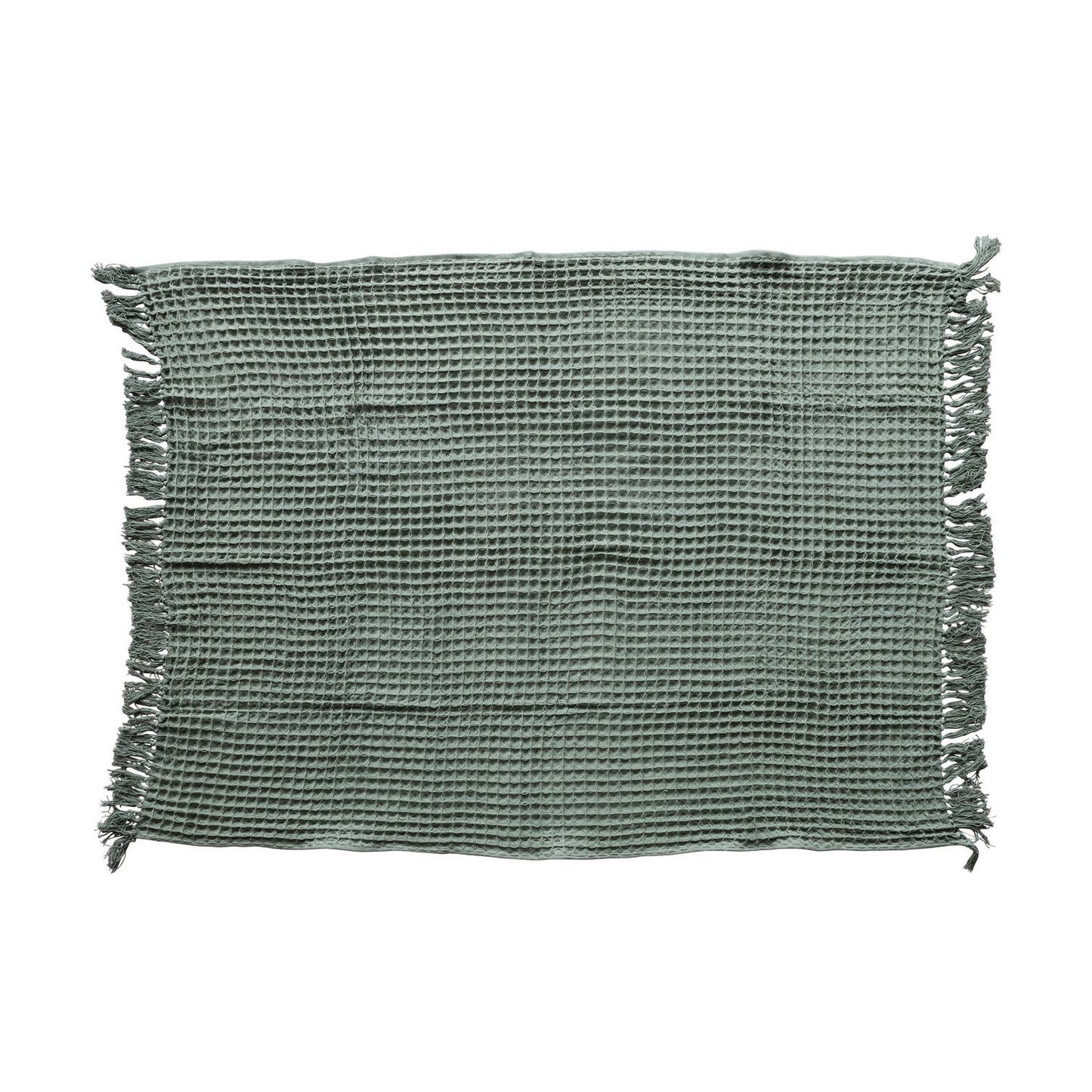 Waffle Weave Throw with Fringe | Green