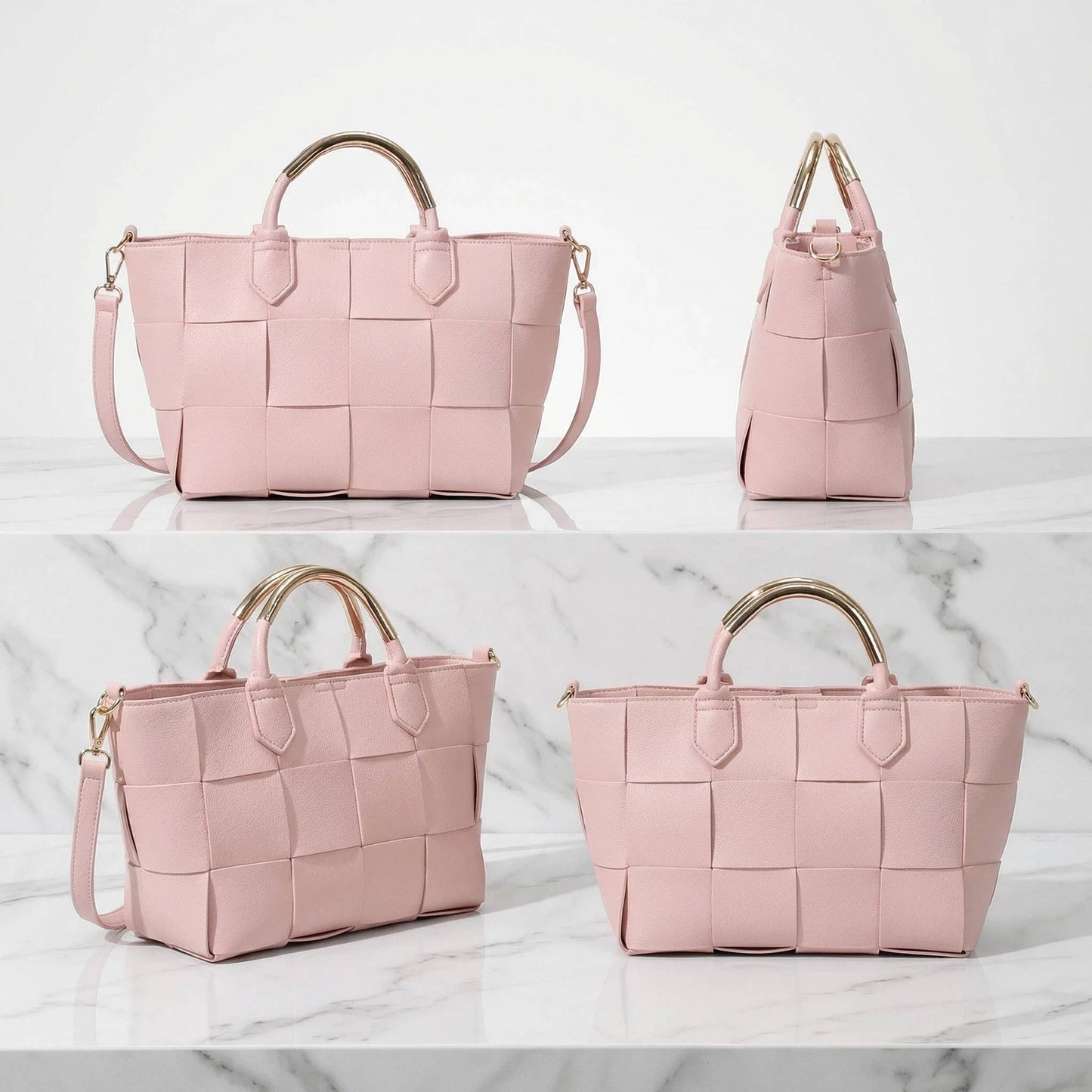Maryann Woven Satchel with Metal Handle: Pink