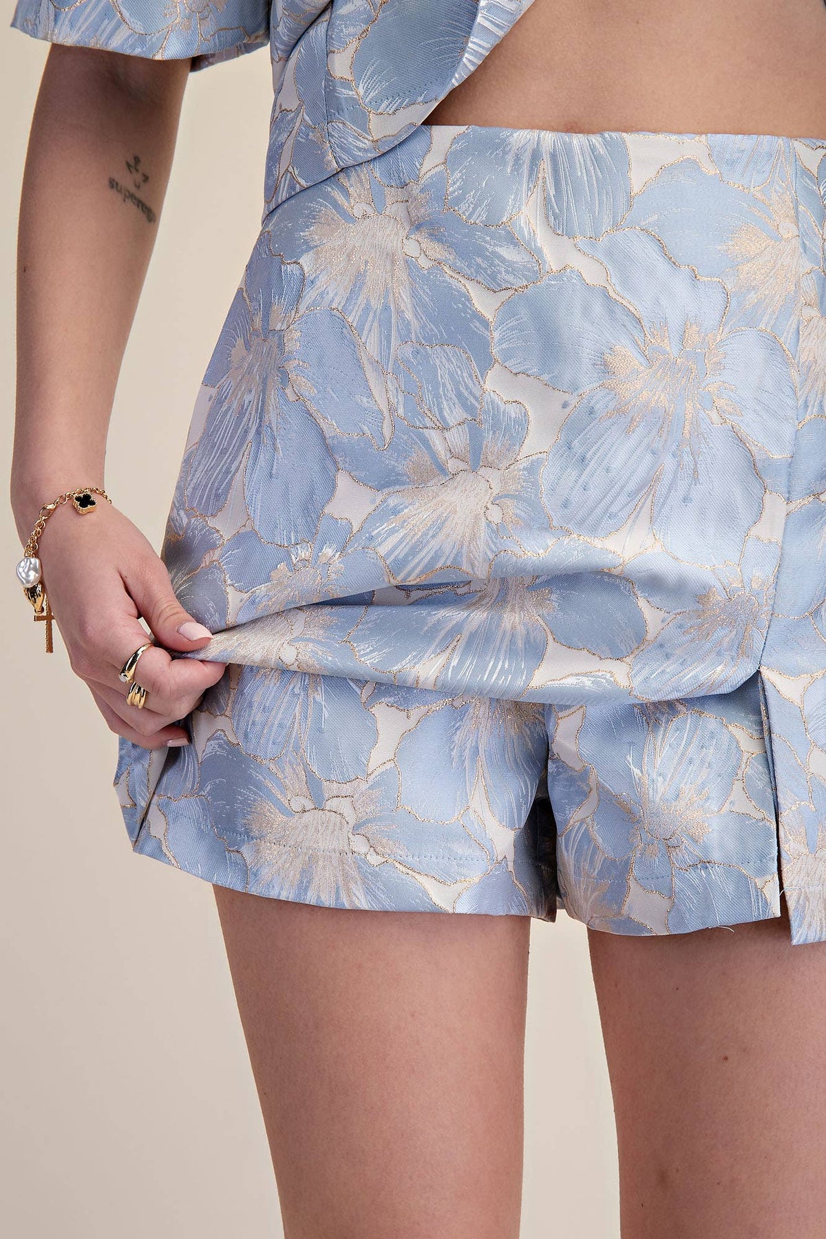 Powder Blue Bloom Jacquard Skirt