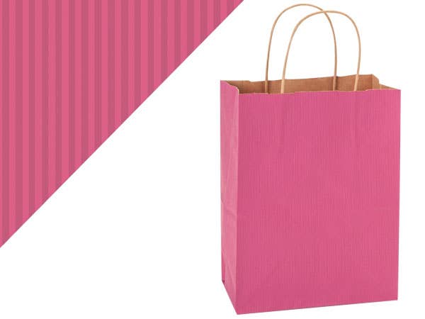 Recycled Shadow Stripe Kraft Paper Retail Shopping Bags: French Blue, 25 Pack, Cub 8x4.75x10.5"