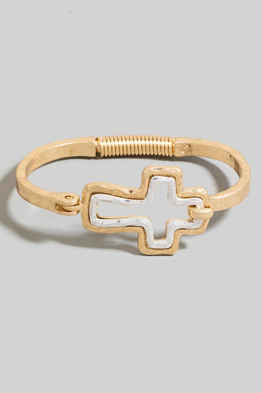 Two Tone Cross Latch Bangle Bracelet