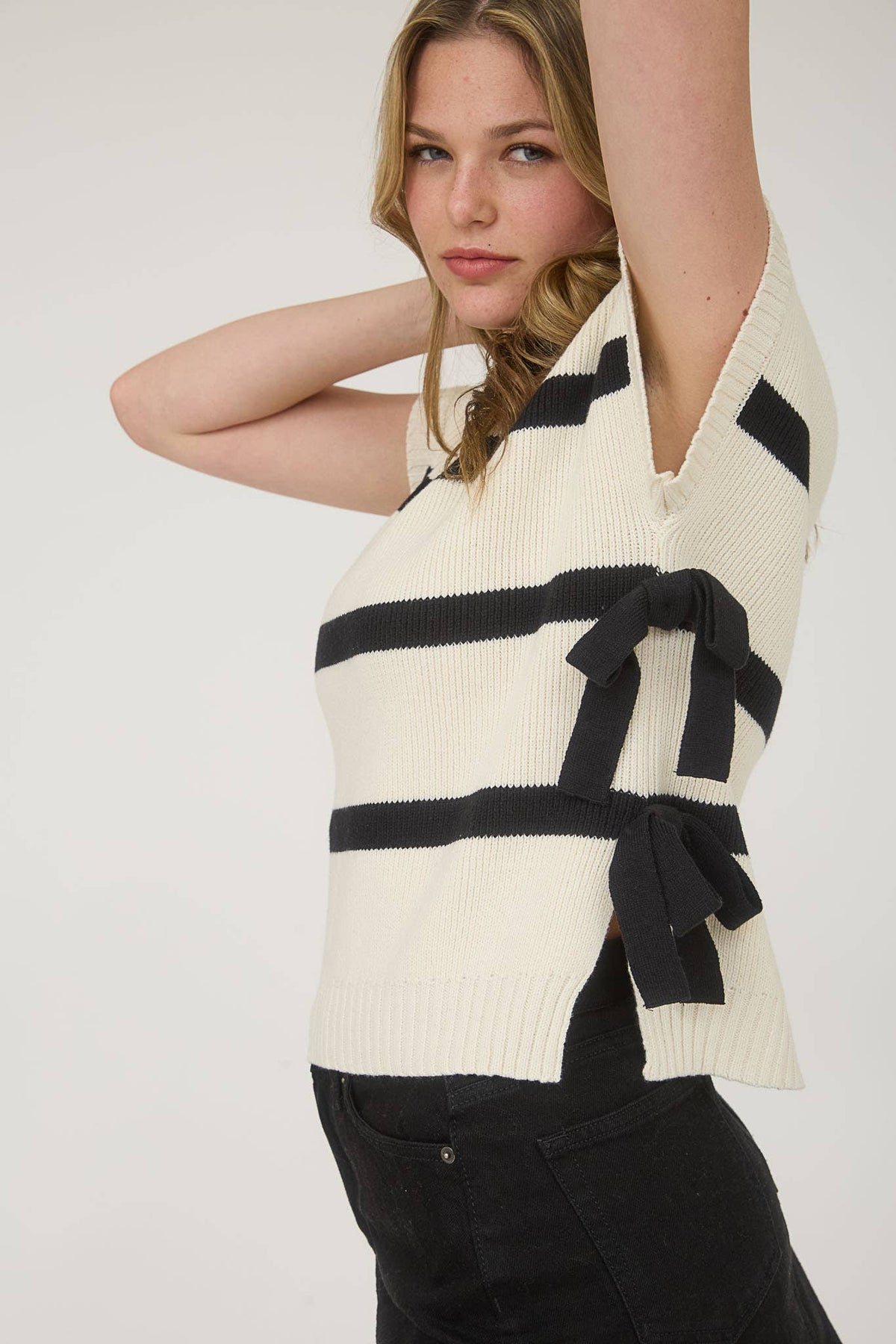 Stripe Side-Tie Sweater Vest