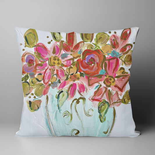 "Hot Pink Flowers" on 18 x 18 Pillow: 18" x 18", Pillow