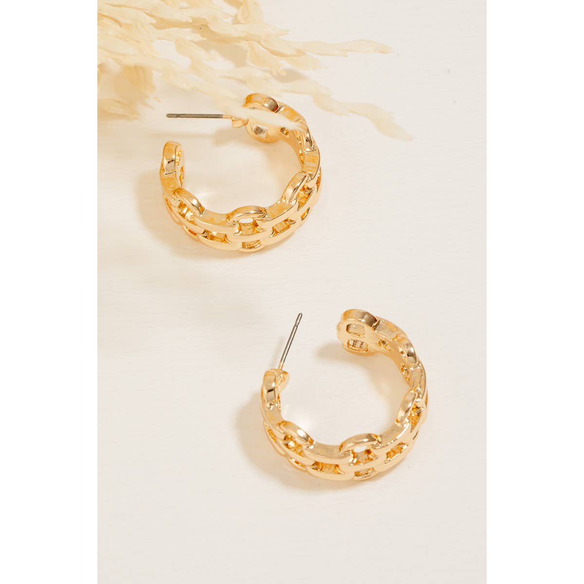 Solid Metallic Chain Hoop Earrings: GD