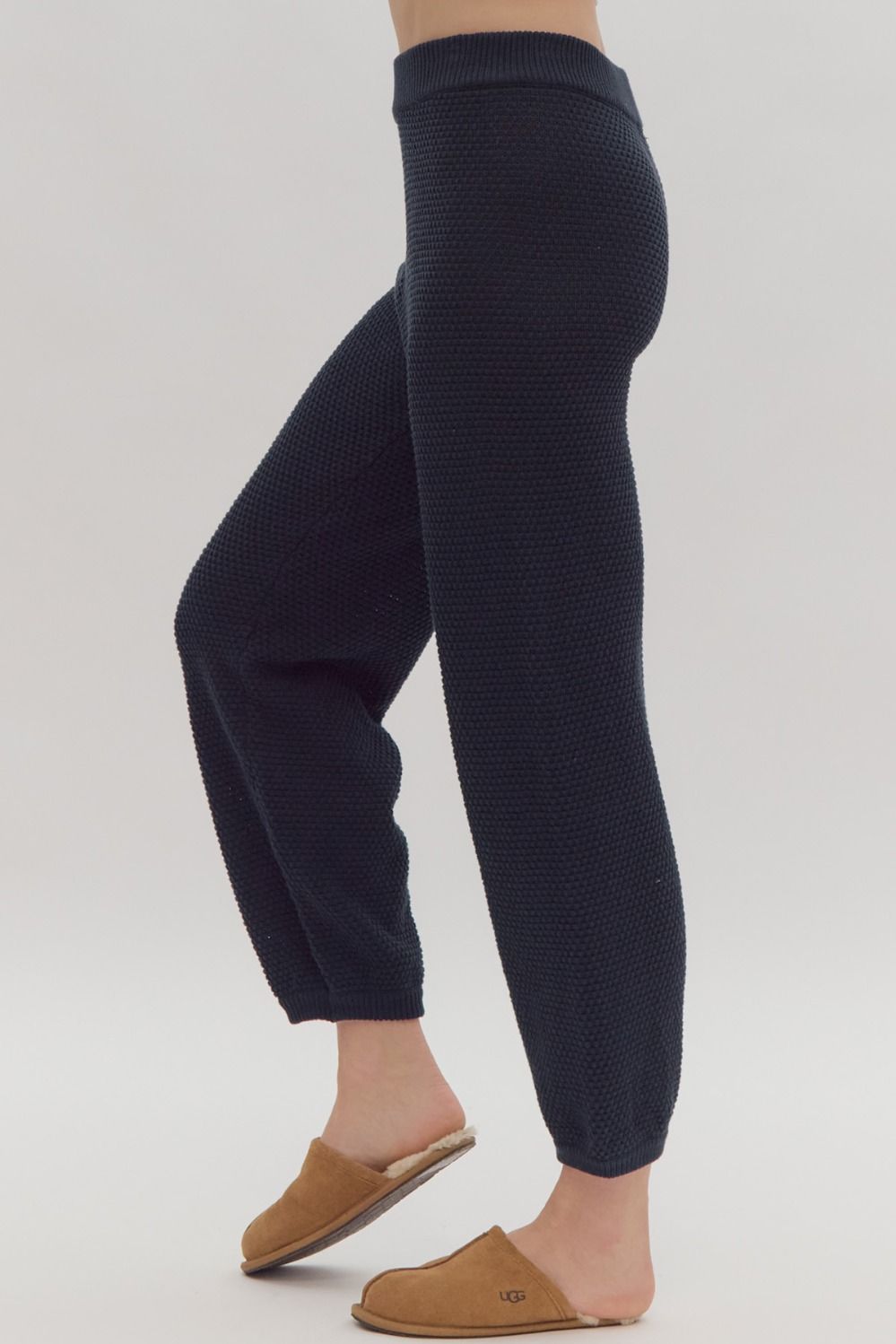 Navy Textured High Waisted Pants