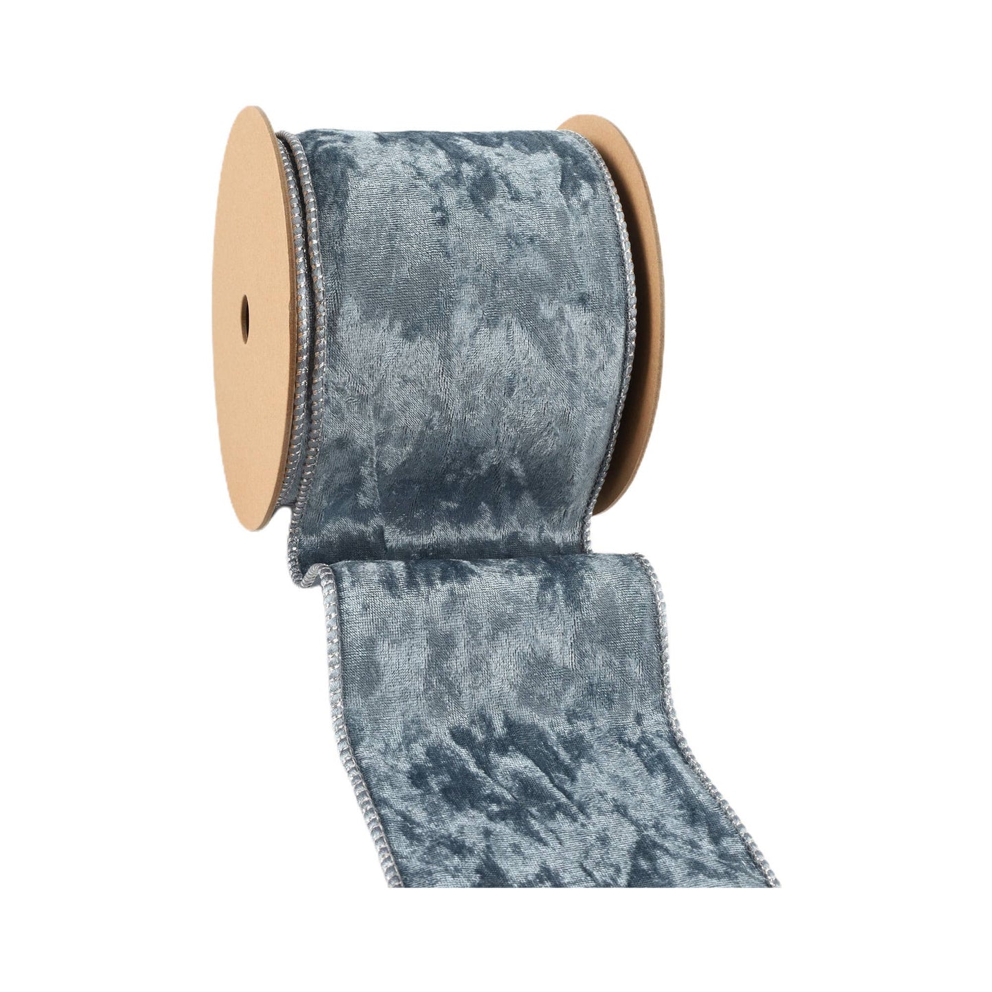 4" Reversible Frosted Velvet Wired Ribbon | Blue | 10 Yard Roll