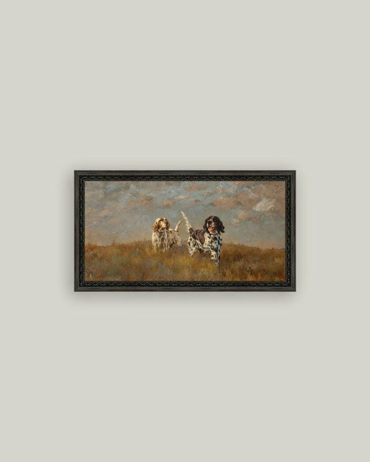 Two Hilltop Setters Framed Antique Art: 20x11