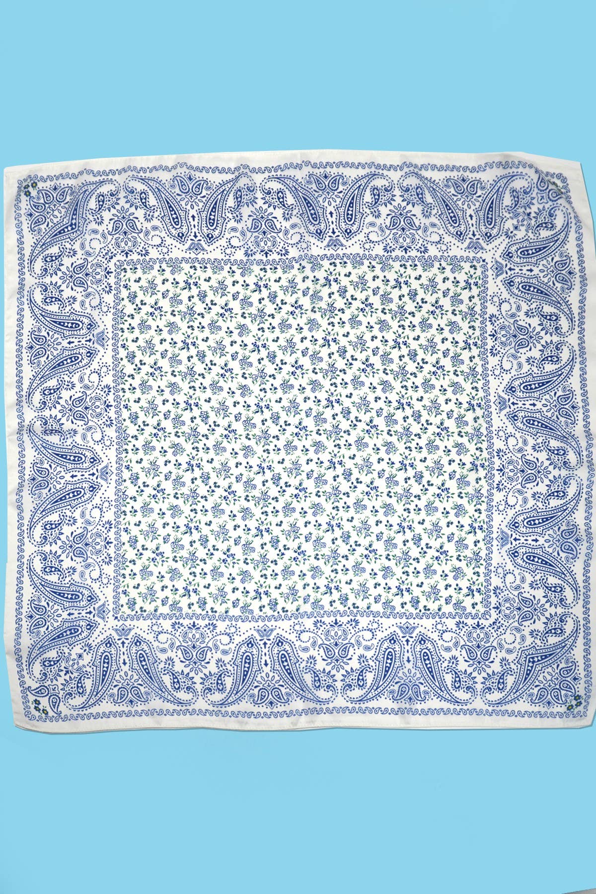Blue Large Floral Toile Bandana Scarf