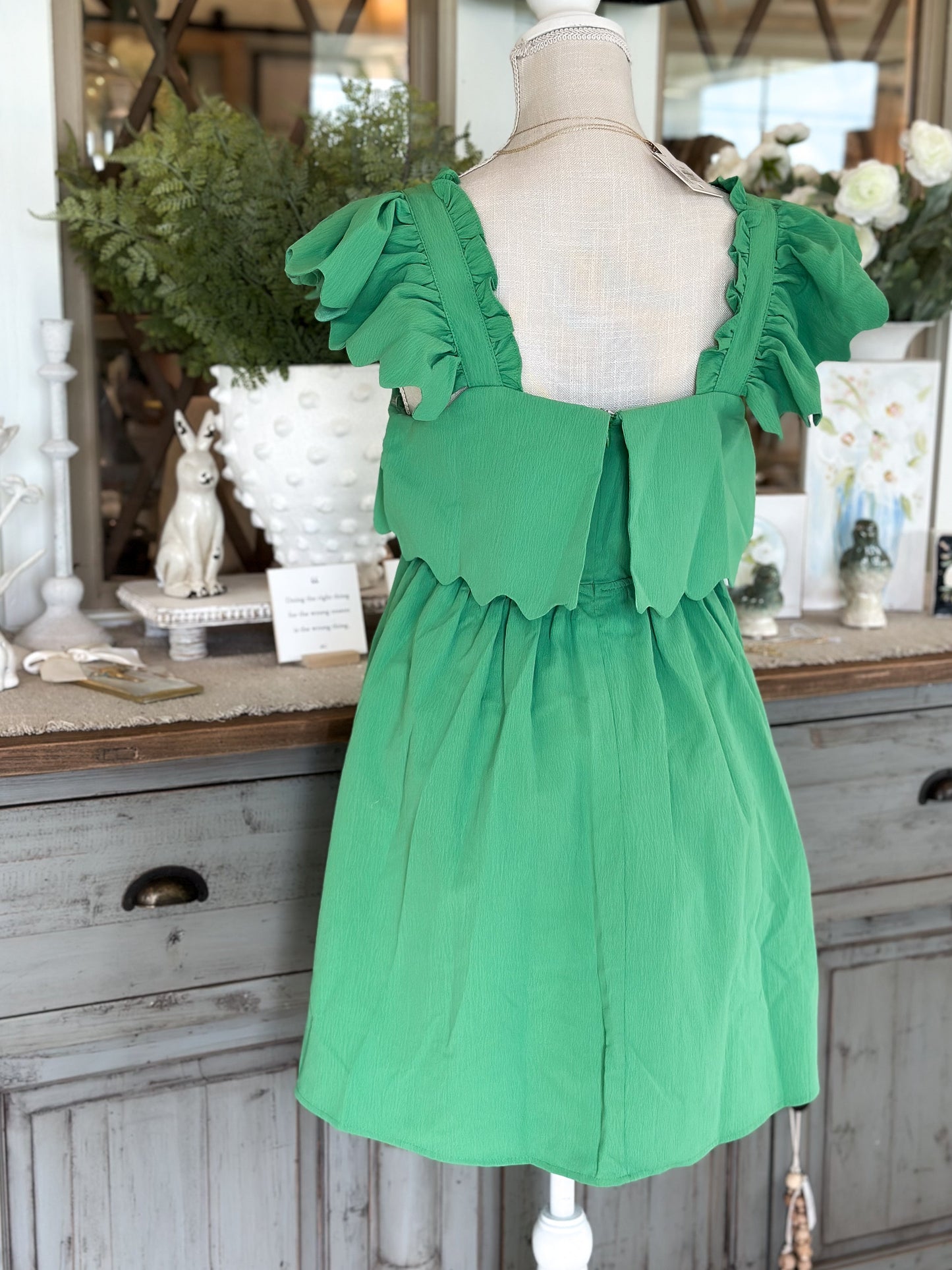Green Ruffle Scallop Dress