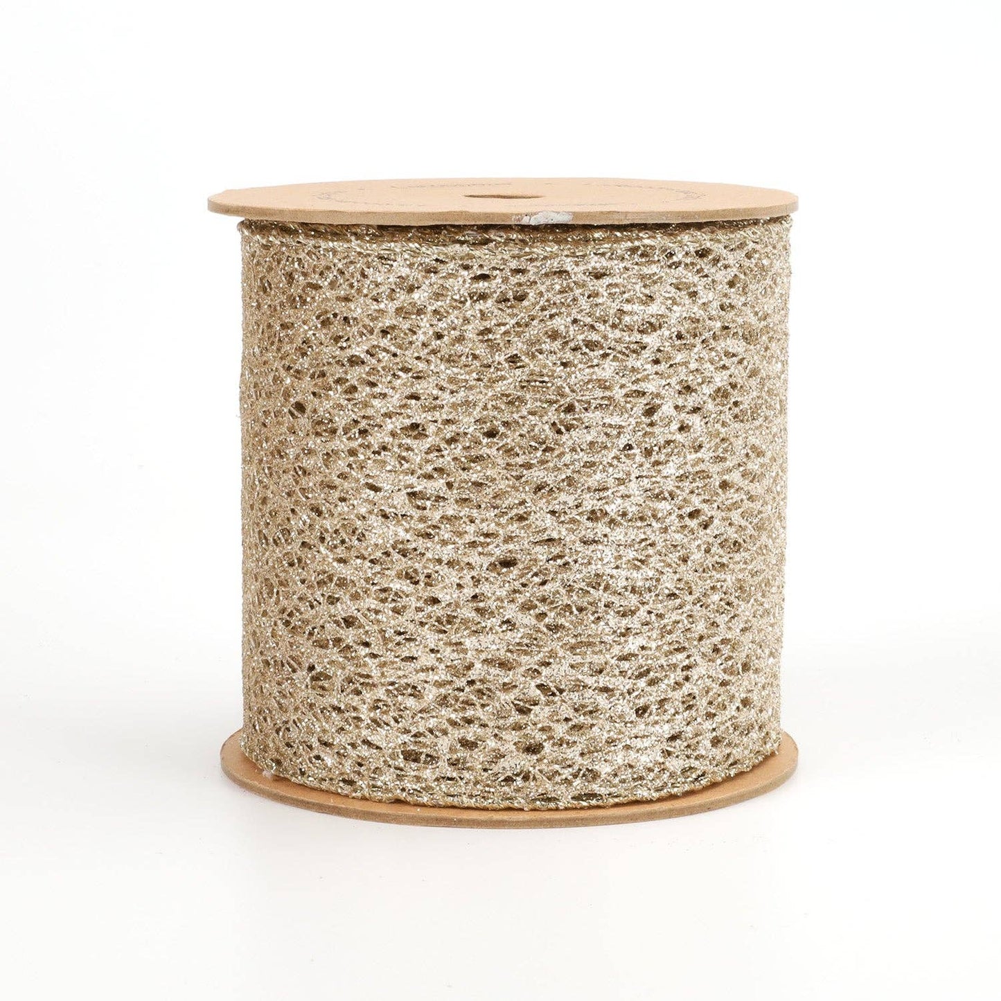 4" Mesh Wired Ribbon | White Gold | 10 Yard Roll