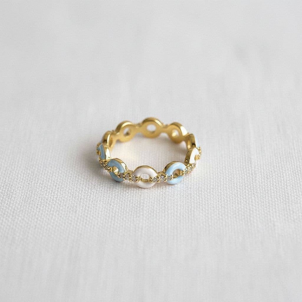 Elegant Open Ring with Blue and White Accent