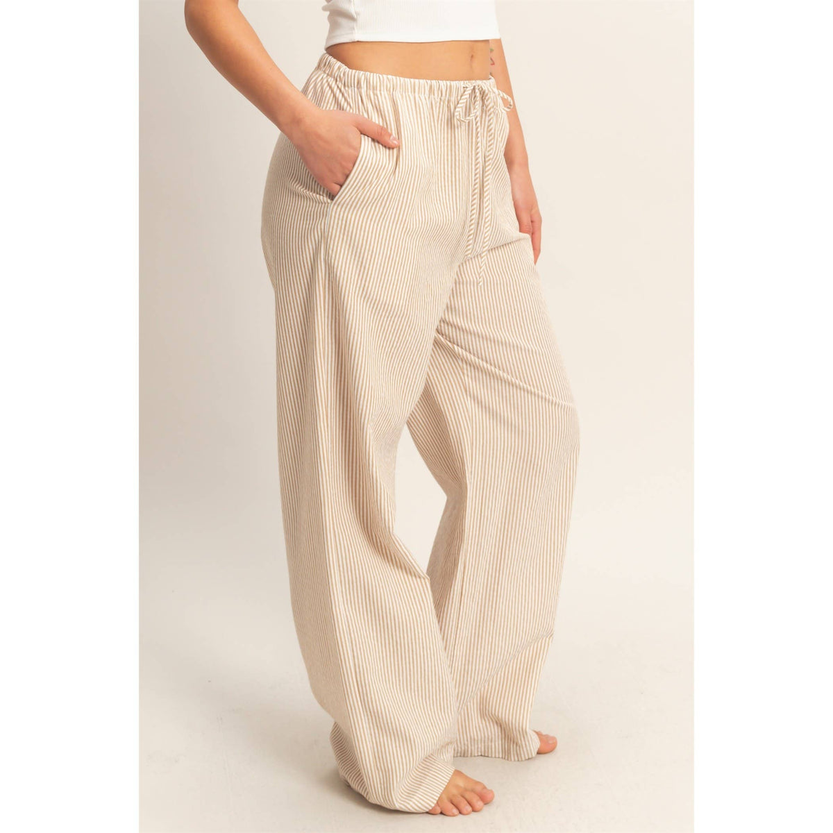 Easy Days Wide Leg Pants – Taupe Stripe