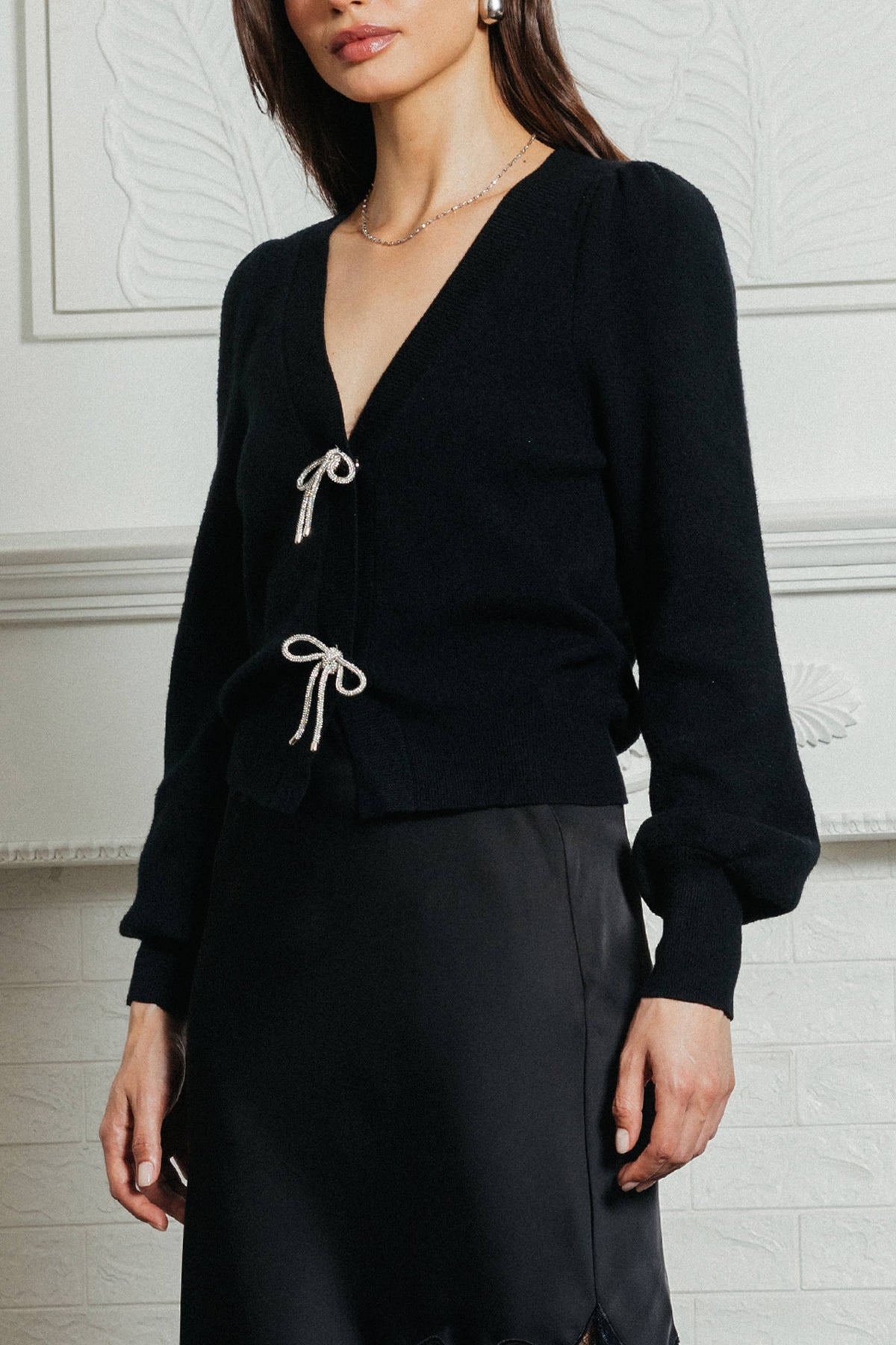 Charm & Bow Puff Sleeve Cardigan