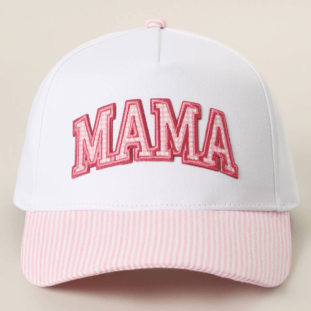 MAMA Gingham Embroidered Patch Stripe Brim Trucker Hat
: PINK, One Size