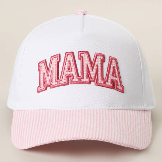 MAMA Gingham Embroidered Patch Stripe Brim Trucker Hat
: PINK, One Size
