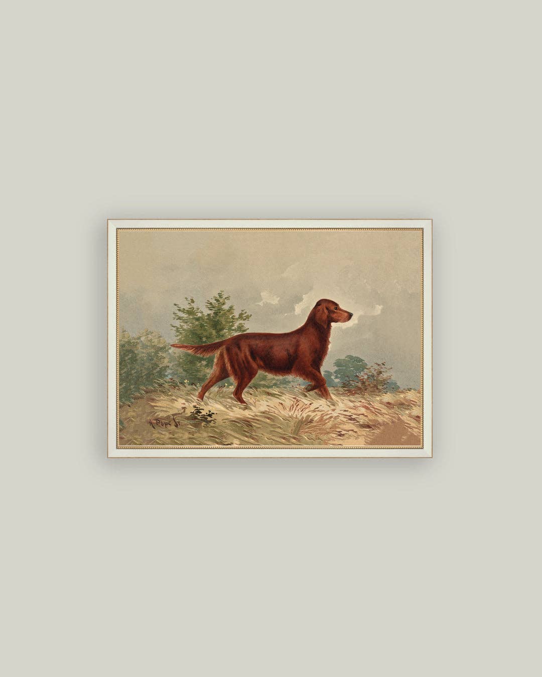Standing Retriever Framed Antique Art: 6x4