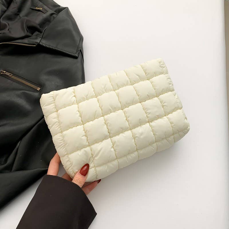 Off-White Quilted Puffy Cosmetic Makeup Pouch