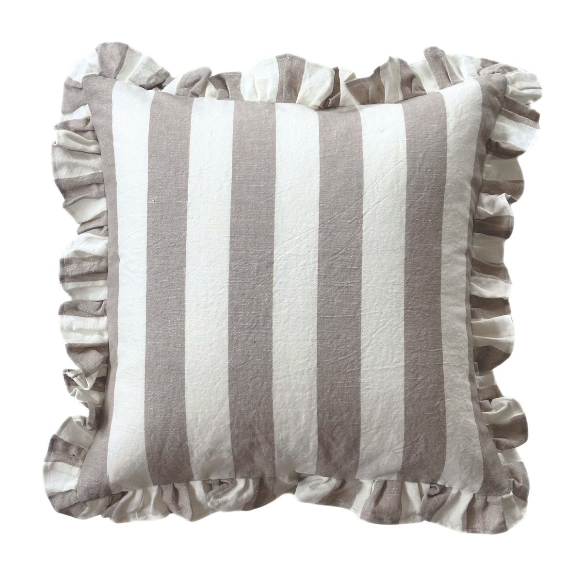 Ruffled Cabana Stripe Pillow Cover Collection: Tan