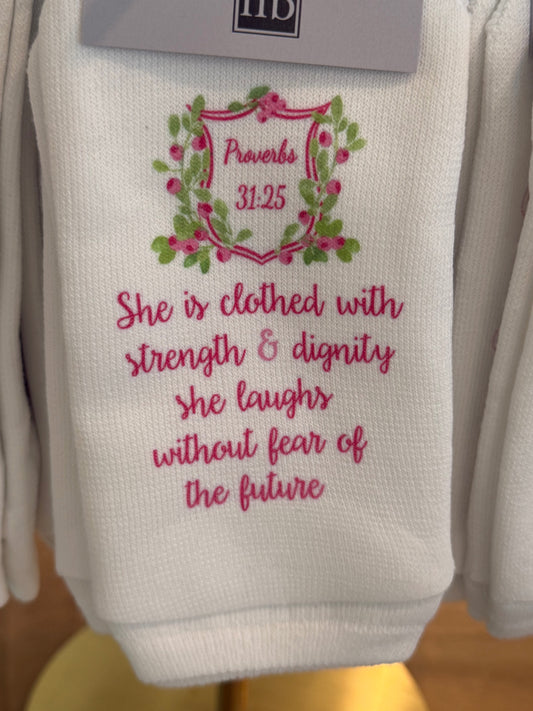 Proverbs 31:25 clothed with strength & dignity Socks
