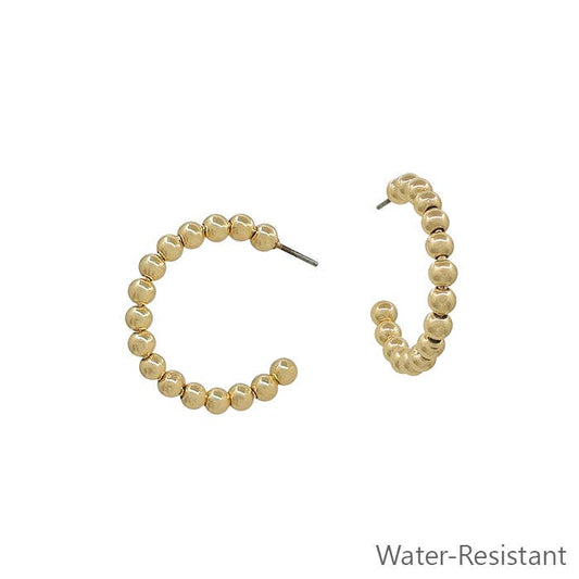 Water Resistant 1" 4MM Gold Beaded Hoop Earring