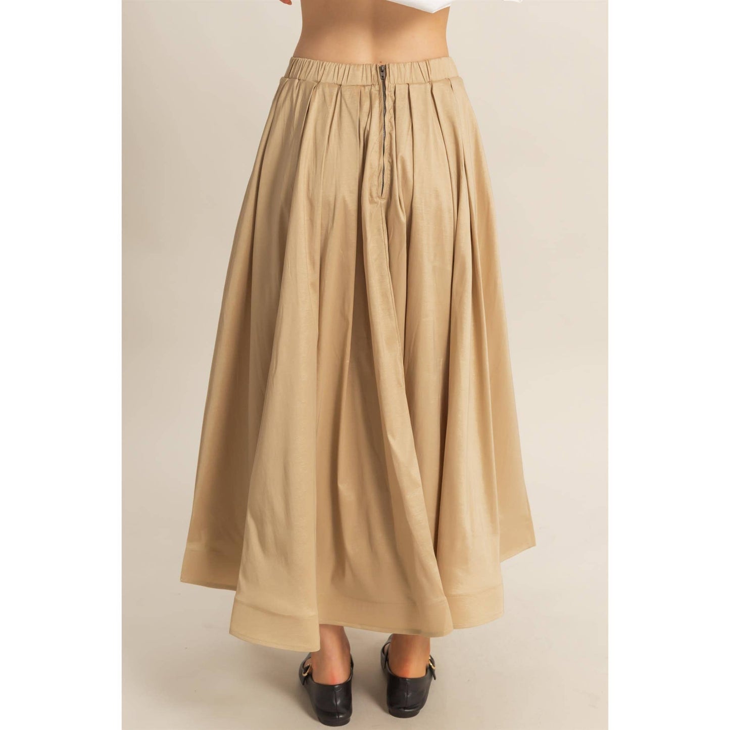 Timeless Grace Pleated Midi Skirt | Beige