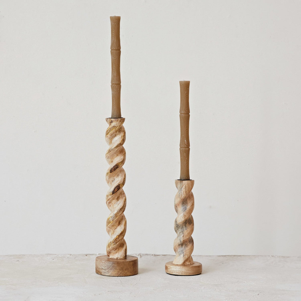 Carved Mango Wood Twisted Taper Holder-Large