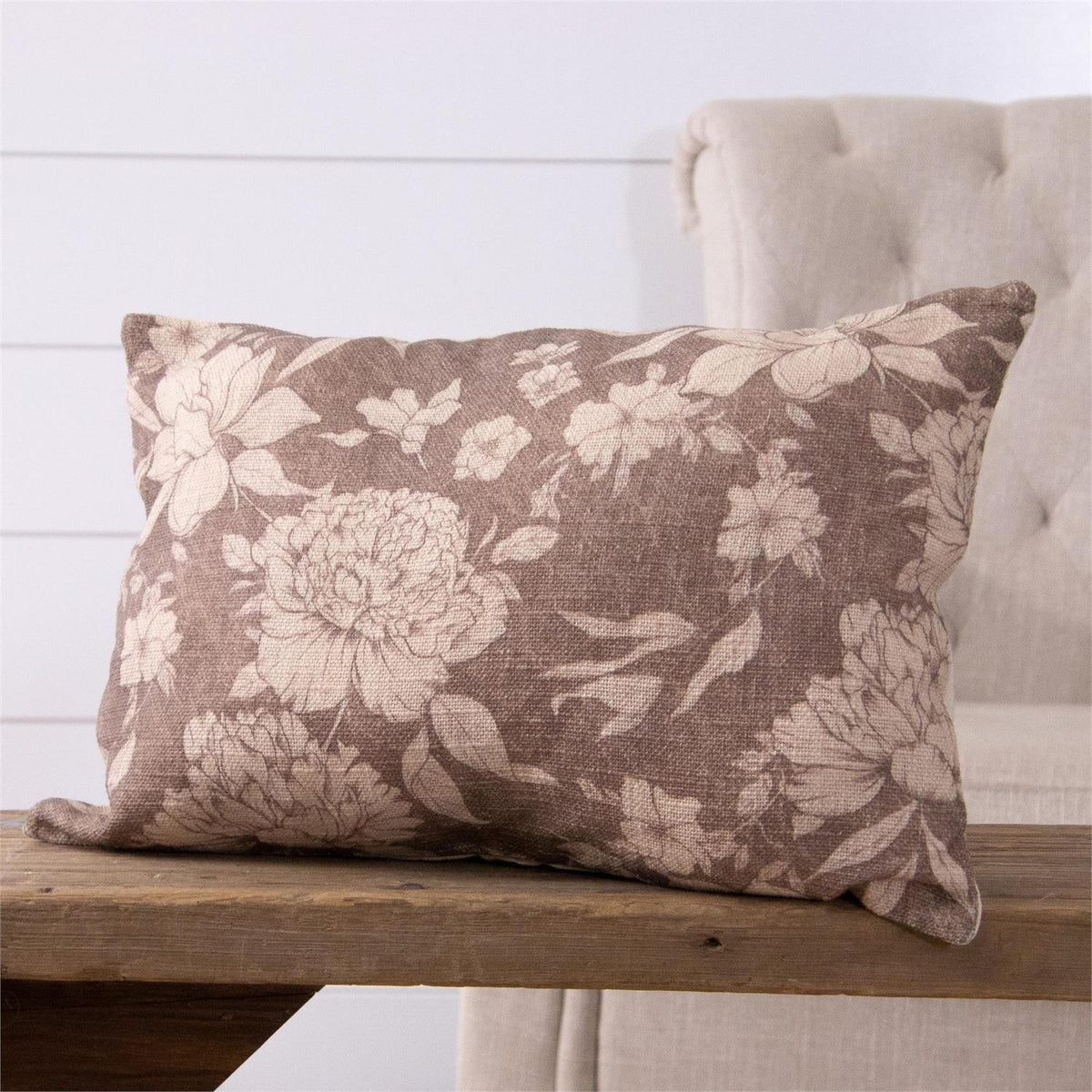 Lumbar Pillow -Sepia Floral Pattern