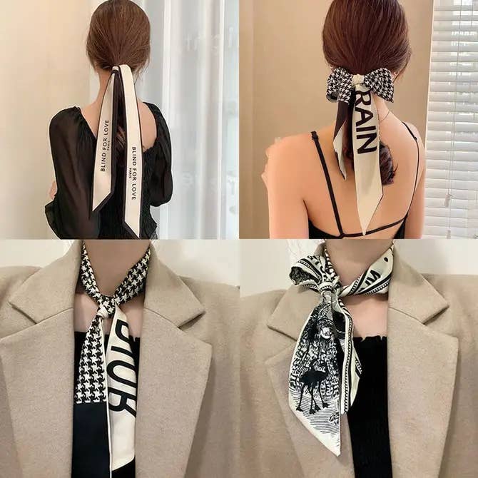 Neutral Long Twilly Scarf – Hair Tie & Neck Ribbon | Hearts